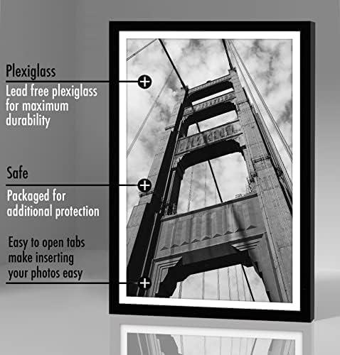 Americanflat 12x18 Poster Frame with Polished Plexiglass - Set of 5 - Use as 11x17 Frame with Mat - Galleria Collection - Picture Frames for Wall Display - Black