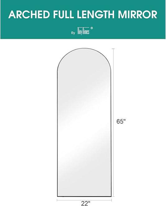 65''x22'' Arched Full Length Mirror, Floor Mirror with Stand, Full Body Mirror, Wall Mirrors, Modern & Contemporary Full Length Mirrors, Aluminum Alloy Frame - Black