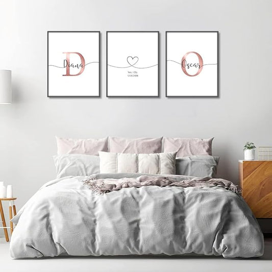 Woodkap Wall Art Decor, Custom Couples Sign Initials Name and Date Print Pictures Unframed, Wall Decorations for Home Living Room Master Bedroom Bathroom, Above Bed Artwork, Engagement & Wedding Gifts
