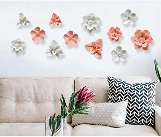 Handmade 3D Wall Art Hanging Sculpture, Porcelain Lily Flower Decoration for Home Office Decor (White, 3.15")