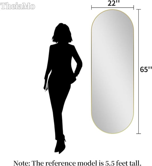 Oval Full Length Mirror, 65"×22" Wall-Mounted Mirror with Gold Frame in Shiny Gold, Ultra-Clear Explosion-Proof Dressing Mirror, Simple & Classic Deco for Cloakroom/Bedroom/Living Room