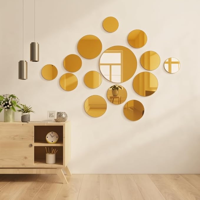 Set of 24 Round Mirrors for Centerpieces, 12 Inch Gold Acrylic Mirrors Candle Plate Circle Mirror Trays for Wedding Party Home Table Centerpieces Event Decor