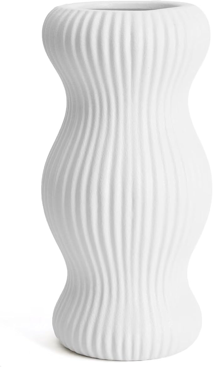 Ceramic Vase, White Modern Vase for Home Decor, White Round Vases, Boho Dried Flower Vase for Centerpieces, 9 Inch Decorative Vases for Wedding, Table, Party, Living Room, Office, Bedroom