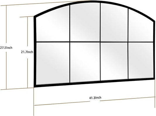 WAMIRRO Wide Window Pane Black Mirror,Farmhouse Arched Wall Mirrors,Grid Mirrors for Fireplace/Entryway/Hallway/Living Room,28“X42” (Black Wide Mirror)
