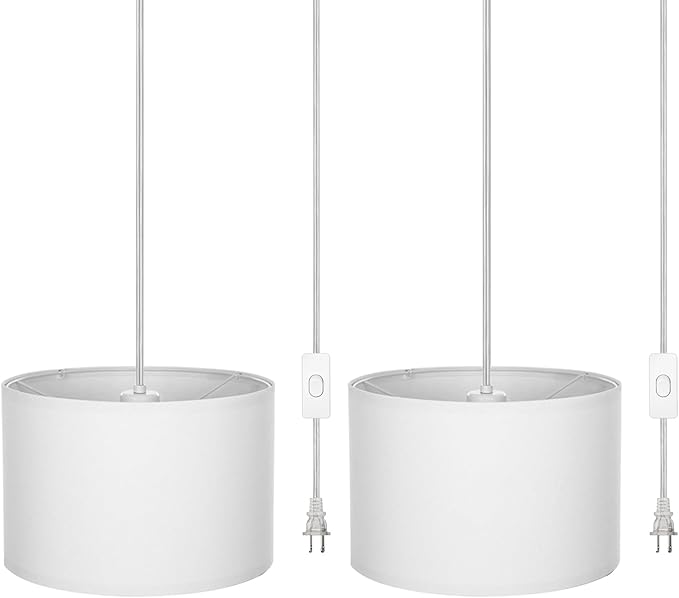 ZSLAIFU 15FT Plug in Pendant Light with Switch,Hanging Lamp with Plug in Cord, Hanging Light Pendant Lamp with Remote Control,Pendant Light Fixture for Living Room Bedroom Farmhouse (White x2)
