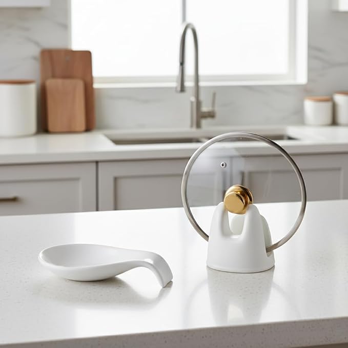 Nihow Ceramic Spoon Rest: 4 Inch Stable Utensil Rest - Heat Resistant Spoon Holder for Kitchen counter/Countertop/Stove Top - Dishwasher Safe - Matte White (1 PC)