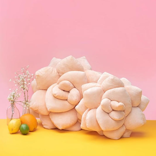 Green Philosophy Co. Succulent® Pillow 16" – Soft 3D Decorative Flower Throw Pillow, Unique Blush Peach Plush Flower Cushion, Perfect for Couch, Sofa, Bedroom Decor, Gift for Plant Lovers