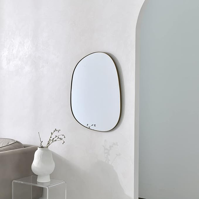 ELEHUME Asymmetrical Mirror for Wall Decor 17.5"*22.5", Modern Brass Framed Wall Mirror for Living Room Bathroom Bedroom Entryway ELE-STOU-0066G