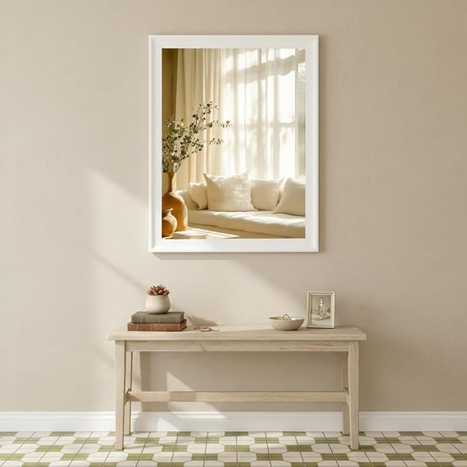 White Mirror for Bathroom,Rectangle Rustic 30 x 36 inch Vanity Mirror for Wall,Wall-Mounted Hanging Mirror for Entryway,Bedroom or Living Room