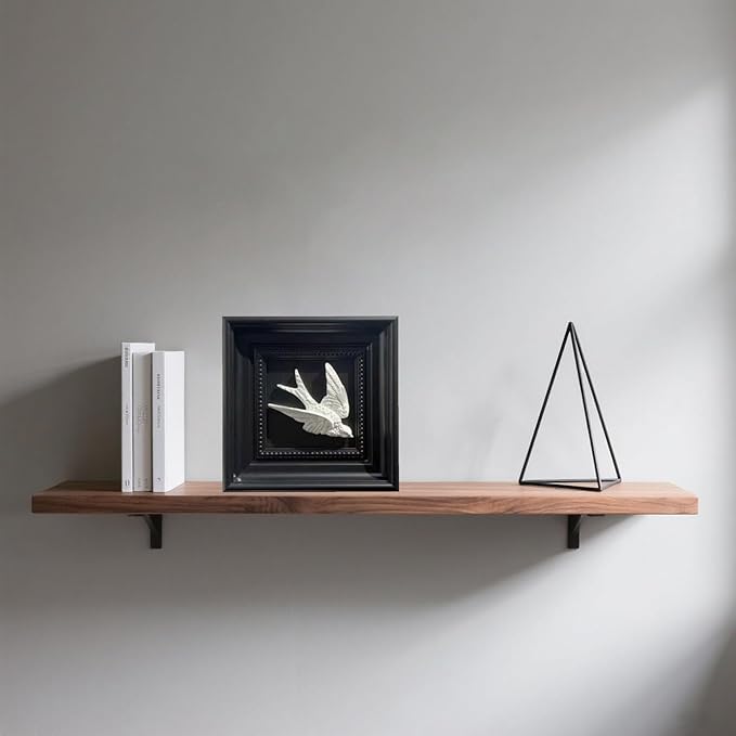Bergamot 3D Plaster Swallow Wall Art Decor in Elegant Black Frame – 8.67" x 8.67" Bird Wall Sculpture, Timeless Home Accent for Living Room, Bedroom & Office
