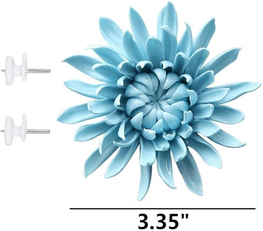 3.35" Ceramic Flower Wall Art, Artificial 3D Flower Wall Art,Handmade 3D Wall Art Hanging Sculpture, Porcelain Flower Wall Décor,Handmade Porcelain Flower Decoration for Home Office Decor (Blue,Chrysanthemum)