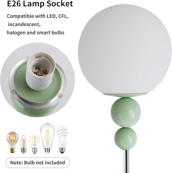 DEC LUCE DECOLUCE LIGHTING Modern Floor Lamps for Living Room, Globe Glass Shade Floor lamp for Bedroom, Standing lamp for Office, Corner(Pastel Green)