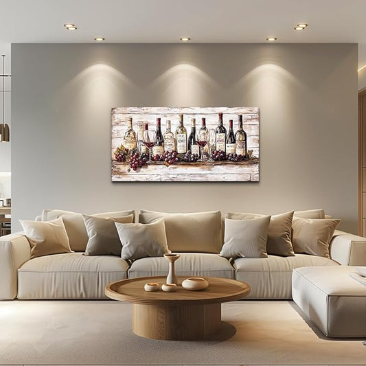 QIYILEXWART Canvas Wall Art For Living Room Wall Decor For Bedroom Kitchen Wall Decorations Wine Bottle Painting Farmhouse Pictures Artwork Room Aesthetic Home Decor Ready To Hang