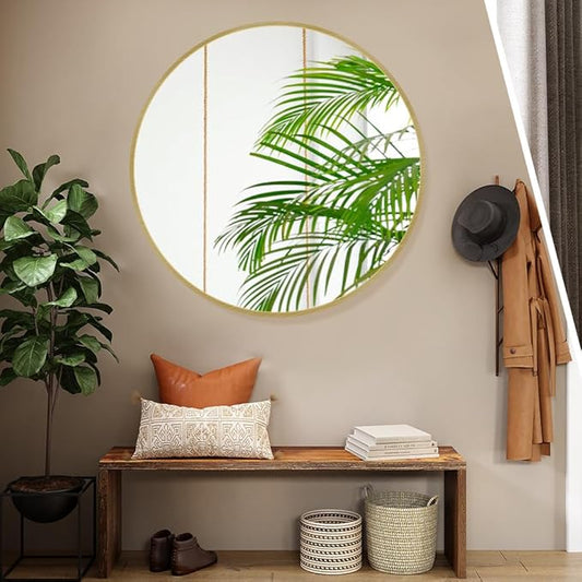 Itrue Round Gold Mirror 36 Inch for Bathroom Circle Mirrors for Wall Decorative Brushed Metal Frame Mirror with Wall Mounted for Living Room Bedroom