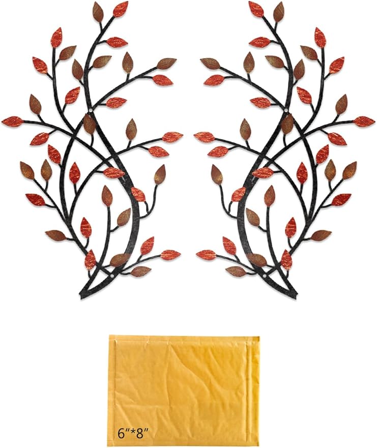 Meltset Metal Tree Leaf Wall Decor, Vine Olive Leaf Branch Wall Art, Wrought Iron Scroll Artwork, Decorative Wall Sculptures Above The Bed, Living Room, Hallway, Indoor and Outdoor(S/Red)