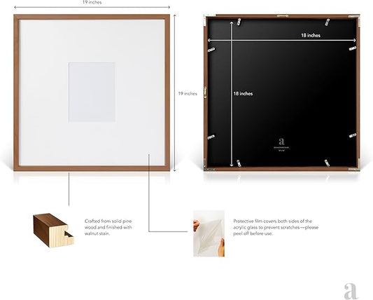 artisane home goods - Gallery Frame 1.0, Picture Frame, 18x18 Walnut, Gallery Wall Frame Set, Large Picture Frame, Oversized Mat (4x4, 4x6, and 5x7)