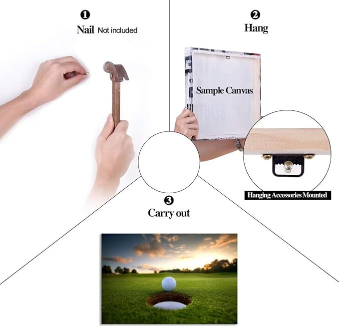 chenchenArt Golf Wall Art for Living Room Bedroom Home Decorations Golf Ball Picture Poster Canvas Prints Modern Artwork Framed Ready to Hang(24''H x 36''W)