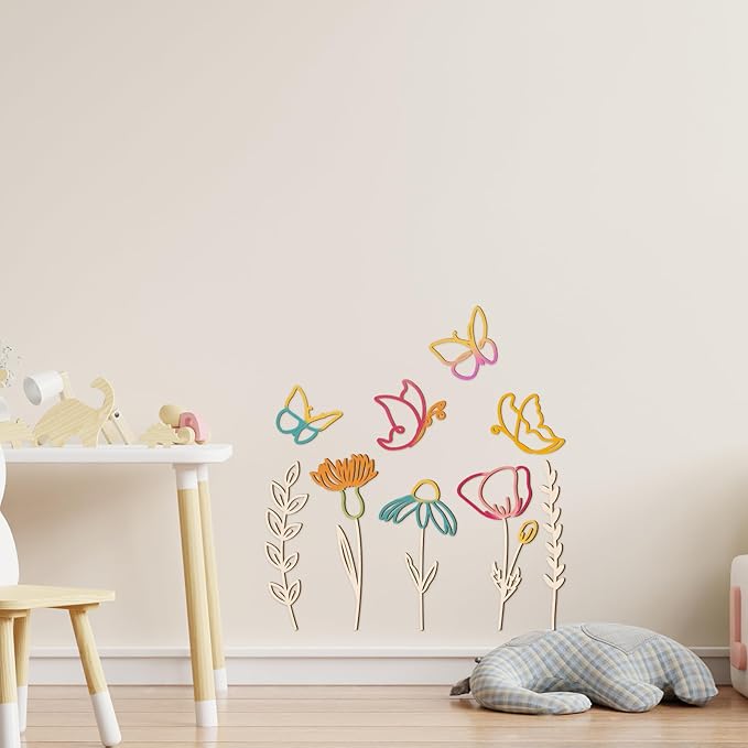 Novabright 9 Pcs Wooden Wildflower Wall Decor Boho Flower Cutout Nursery Decor Floral Sign Decal for Bedroom Living Room
