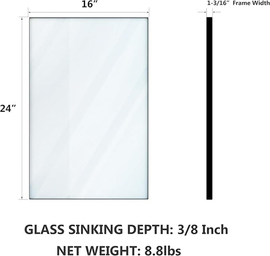VocalStar 16 x 24 Inch Black Bathroom Mirror for Wall, Square Corner Rectangle Black Metal Framed Bathroom Vanity Mirror Modern Farmhouse, 1/4-inch Shatterproof Glass | Ultra-Flush Hanging