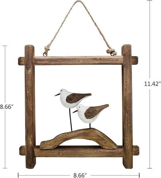 Linfevisi Wooden Seabird Wall Decor Hanging Nautical Decorations Solid Wood Seagull Wall Sculpture Inside Coastal Beach Ocean Sea Theme Wall Art for Home Decor Bathroom 8.66 Inch