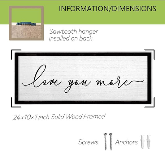 TQianJiang Romantic Bedroom Wall Decor Love You More Sign 24"×10" Above Over Bed Minimalist Modern Heartwarming Quote for Couples Large Wood Framed Wall Hanging Art (Black)
