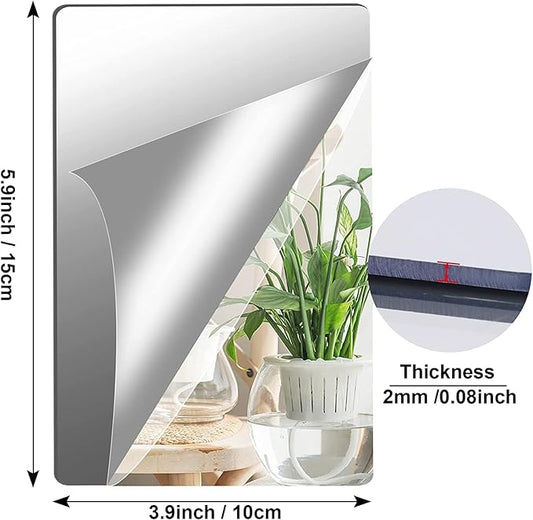 JUNEBRUSHS 4 Pack Self Adhesive Acrylic Mirror, 4X 6 Inch Mirror Tiles,Flexible Plastic Sheets Wall Stickers, 2MM Thick Mirror,Frameless Small