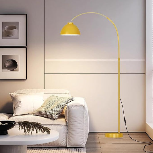 MIXL-Modern Arc Yellow Floor Lamp,Tall Reading Lamps Floor Standing,Adjustable Macaron Color Floor Lamps for Living Room Bedroom and Office