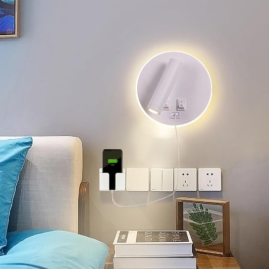 USB Charging Port Wall Wash Light White Bed LED with Interior Wall Adjustable Spotlight Reading lamp Wall lamp Bedroom Indoor Bedside Lamp 3000K (3W + 9W)