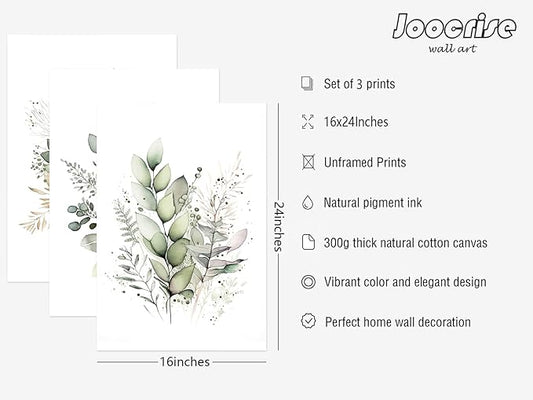 Watercolor Botanical Wall Art Set of 3 Boho Floral Canvas Wall Decor Prints Sage Green Wildflower Wall Art Modern Flower Pictures Botanical Painting for Bedroom Bathroom 16x24 Inch Unframed