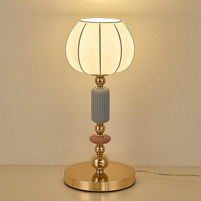 Modern Imitated Silk Table Lamp Plug in Metal Base Desk Light with Plug Cord Switch for Bedroom Bedside Living Room