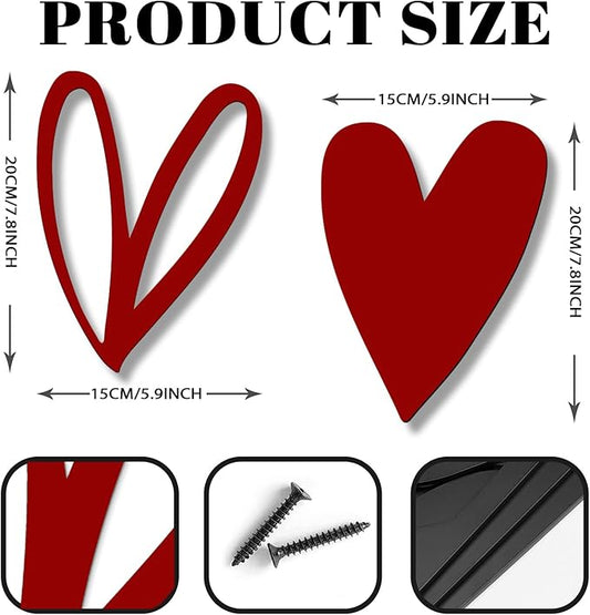 Vineland Metal Heart Wall Art Decor, Red Minimalist Wall Sculptures for Living Room Bedroom Bathroom Kitchen Decorations, Housewarming Valentine's Day Gifts, 5.9x7.8 Inches, Set of 2