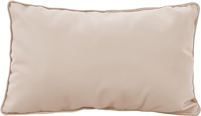 FDP 12" x 20" Velvet and Vinyl Rectangle Lumbar Pillow Set with Piping Decorative Throw Pillow for Home Dcor in Living Room, Bedroom or Lounge (2-Pack) - Beige, 15163-340