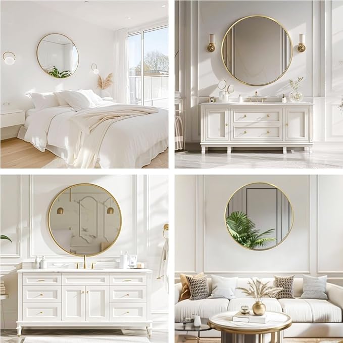 Gold Circle Mirror 30 inch, Round Gold Mirror, Round Wall Mirrors Metal Frame, Circle Wall Mirrors for Bathroom, Living Room, Hallway, Vanity, Over Sink