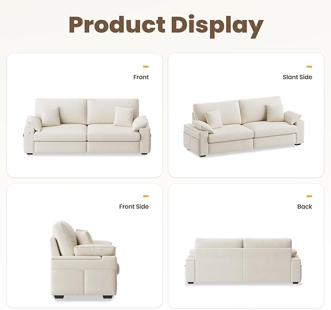 88.58" Modern Loveseat Couches for Living Room, Comfy Sofa with Deep Seat Couch, USB/Type-C Port, Side Storage, Removable Cover, Couches for Living Room Apartment, Beige