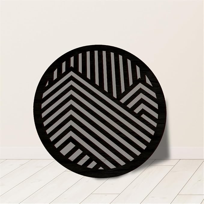 Geometric Wood Wall Art Decor, Modern Vintage Mountain Wall Sculptures Hanging Abstract Panels Decor, 3D Round Hollow Wooden Craft Art Boho Wall Decoration, for Home Office Living Room Bedroom (Black)