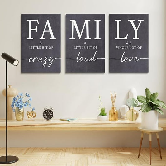GUBIYU Gray Family Wall Art Set of 3 20"X28" Modern Farmhouse Decor for Living Room, Dining Room, Kitchen, Office, Bedroom