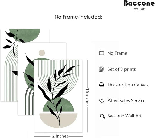 Mid Century Modern Wall Art Set of 3 Sage Green Canvas Wall Art Boho Prints Green Wall Decor Black Beige Abstract Picture Mid Century Painting for Living Room Bedroom 12x16 Inch UNFRAMED