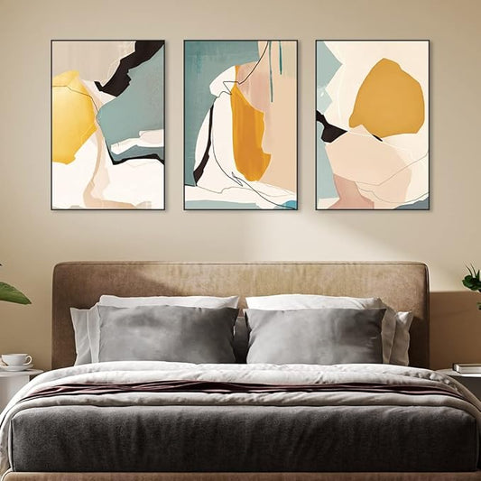 MPLONG Wall Art, Frame Canvas Wall Art Set, Striking Modern Minimalism, Abstract Natural Geometric Color Block Picture Prints, Aesthetic Living Room Bedroom Office Kitchen Wall Decor