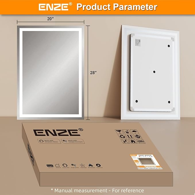 ENZE 20" x 28" Smart LED Bathroom Mirror with Lights, WiFi & Alexa Voice Control, Anti-Fog Wall-Mounted Vanity Mirror, Dimmable 3-Color, Plug-in/Hardwired, Horizontal/Vertical