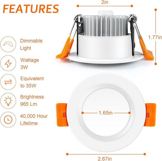 inShareplus 6 Pack 2 Inch LED Recessed Lighting, Downlight Dimmable 3W (35W Equivalent), 3000K Warm White, CRI80, Recessed Light Fixtures with LED Driver