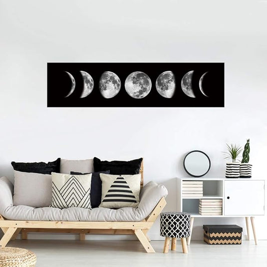 Ohhvvow Moon Phase Wall Art Painting, 47L x 11.8W Black and White Modern Abstract Canvas Wall Art Painting for Living Room Bedroom Decor, Contemporary Artwork for Home Office, Unframed