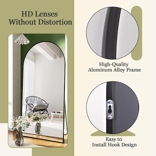 BEAUTYPEAK 71"x30" Arch Full Body Floor Mirror, Full Length Mirror Wall Mirrors Hanging or Leaning Arched-Top with Stand for Bedroom, Dressing Room, Black