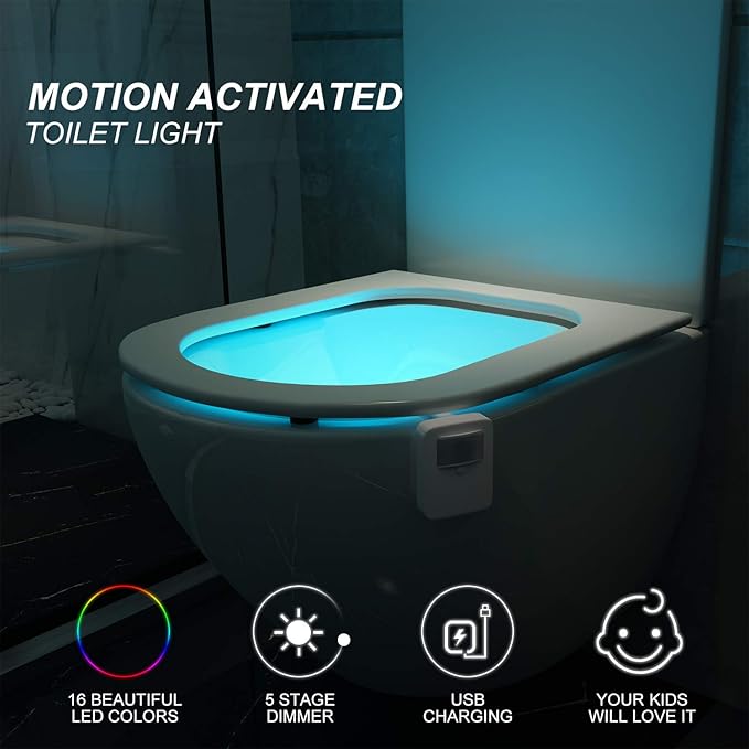 Chunace 4 Pack Rechargeable Toilet Night Light with Motion Activated Sensor, 16 Colors LED Nightlight Inside Bowl, Cool Stuff for Bathroom Decor Accessories, Unique & Funny Gadgets for Men/Kids 2025