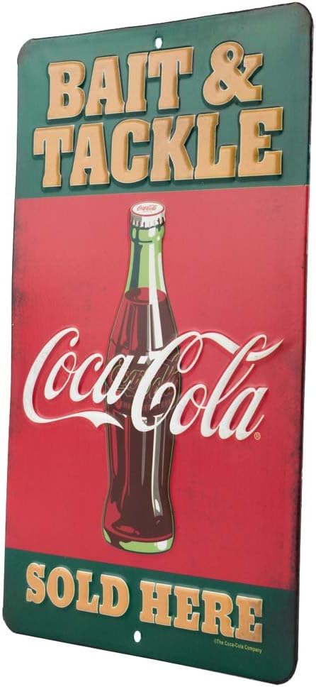 Coca-Cola Bait and Tackle Embossed Metal Sign - Vintage Coca-Cola Fishing Sign for Lake House, Cabin or Lodge