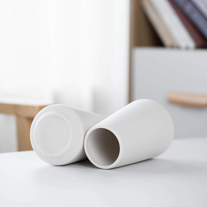 Bright White Vase - 6“ White Ceramic Flower vase, Boho Vases for Pampas Grass, Minimalist Modern vases for Home Decor, Table Shelf Living Room Farmhouse Decor
