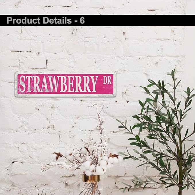 Strawberry Decor Sign Funny Strawberry Themed Gifts Party Decorations Novelty Aluminum Metal Signs Vintage 4x16 Inch Fruit Wall Art for Home Kitchen Room Office Cabin Garden Man Cave Bar Café