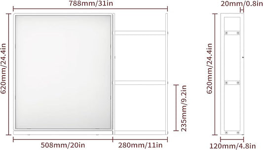 White Metal Framed Bathroom Mirror with Shelf, 24.4 X 31 in Rectangular Wall Mounted Bathroom Vanity Mirror, Modern Bathroom Mirror with Storage for Over Sink, Entryway (White)