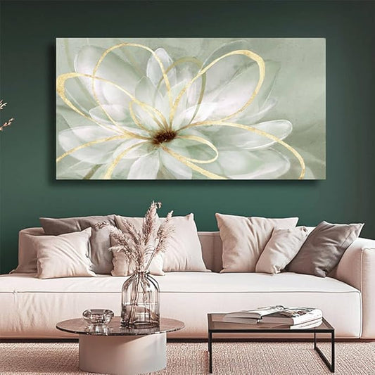 Room Wall Decoration Canvas Wall Art White Flowers Picture Modern Gold Foil Painting for Bedroom Living Room Kitchen Office Hotel 24" x 48"
