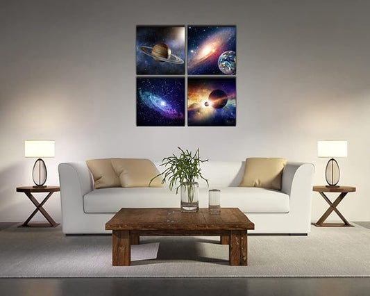 Wieco Art Star Sky Space Canvas Paintings Wall Art Large Modern 4 Piece Universal Magic Power Astronomy Pictures Artwork Stretched and Framed Giclee Canvas Prints for Living Room Home Decor