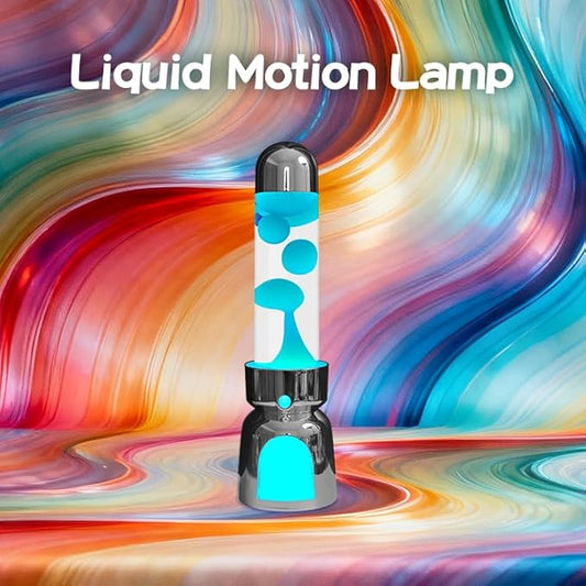 Lighthouse Liquid Motion Lamp, Decorative Night Light with Green Wax, 13-Color Changing, Safe Flameless Mood Lighting for Gift and Home Decor- Silver Plated